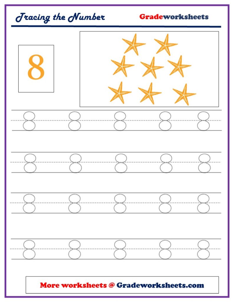 Number Tracing and Writing – Gradeworksheets.com