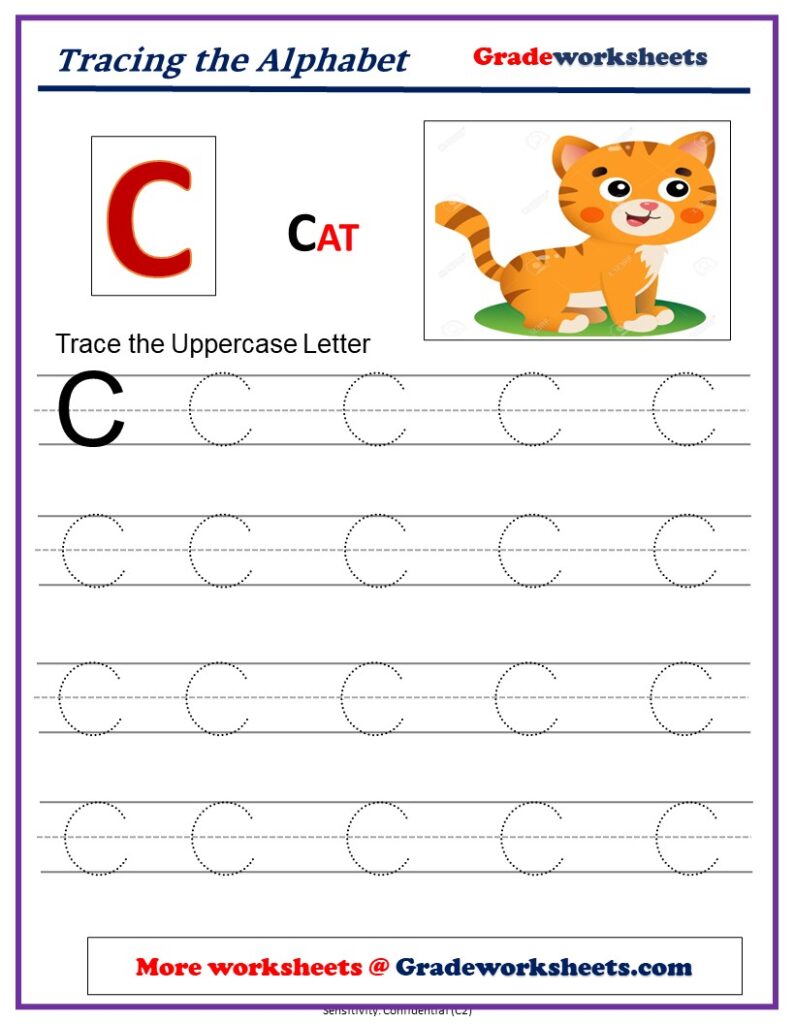 Uppercase Alphabet-C-Tracing Worksheet 